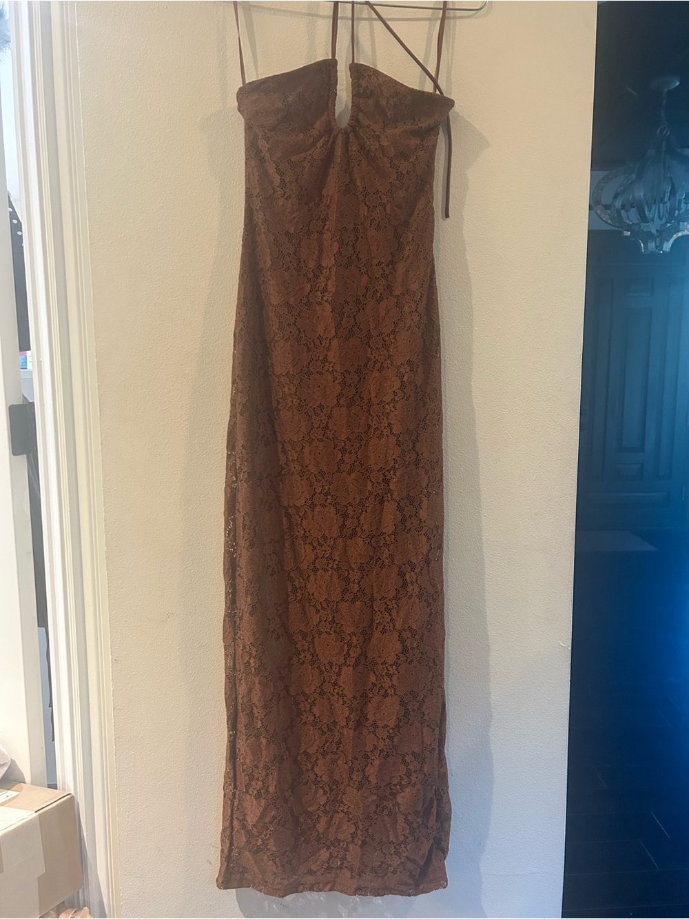 NWT XS Petal & Pup Brown Lace Halter Maxi Dress midi Tucker bodycon sexy long - Picture 9 of 14